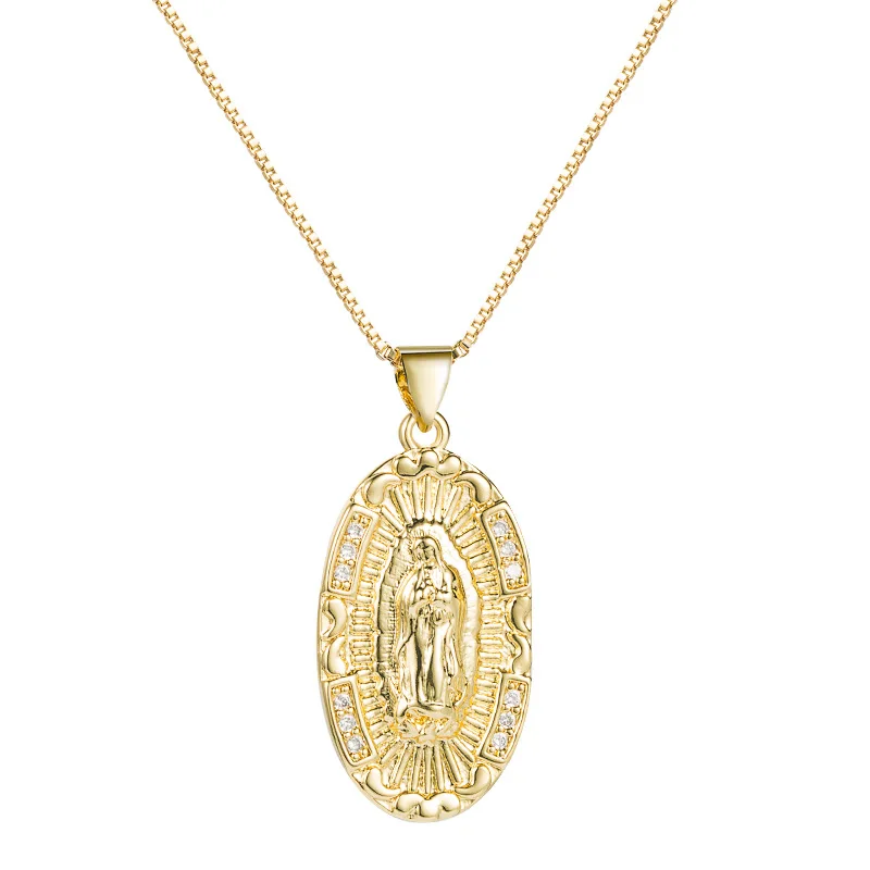 

Virgin Mary Necklace Gold Color Stainless Steel Virgin Guadalupe Pendants Necklaces For Catholic Religious Jewelry, Picture color