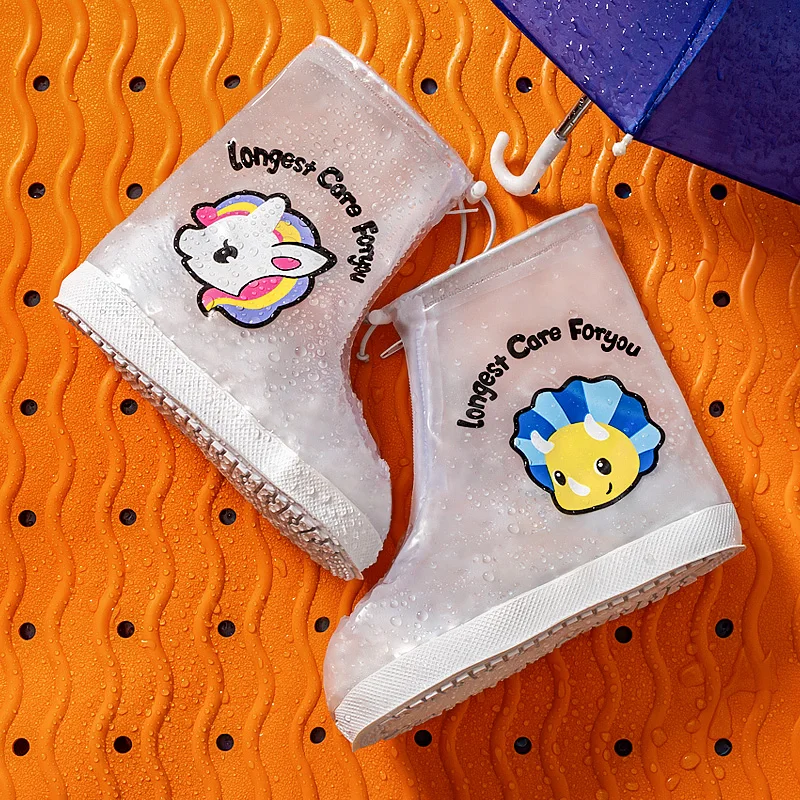 

2022 Cute Cartoon Children Rain Boots Soft Plush Warm Boys Girls Rainboots Anti Slip Kids Water Shoes