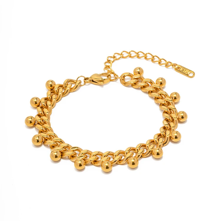 

Y049 Wholesale Bracelets PVD 18k Gold Plated Dainty Jewelry Stainless Steel Beads Tassel Width Cuban Chain Bracelet for Women