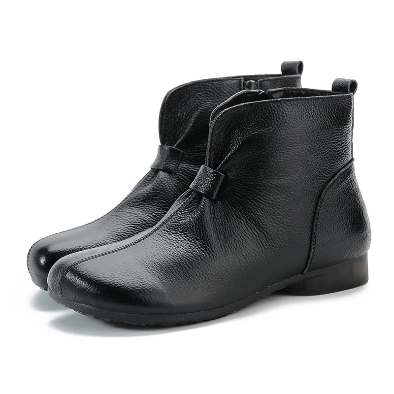 

Comfortable flat bottomed women's boots in winter National fashion genuine leather boots large soft soled cotton shoes, Black