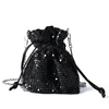 Shiny Metallic Mini Drawstring Chain Mail Purse Aluminum Metal Mesh Bucket Hang Bag For Young Girls
