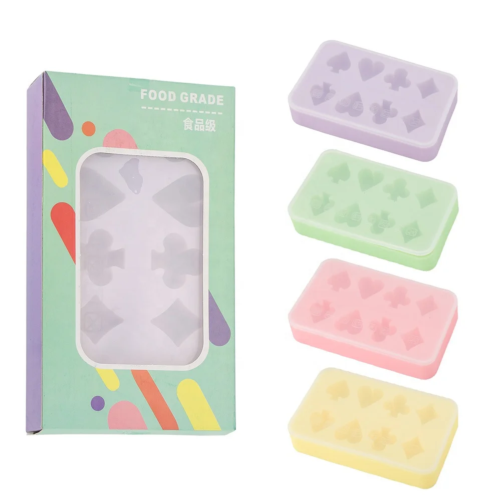 

8 Cavity New 3D Food Grade Creative Poker Spade Heart Diamond Club Shape Ice Block Mold Silicone Ice Cube Tray