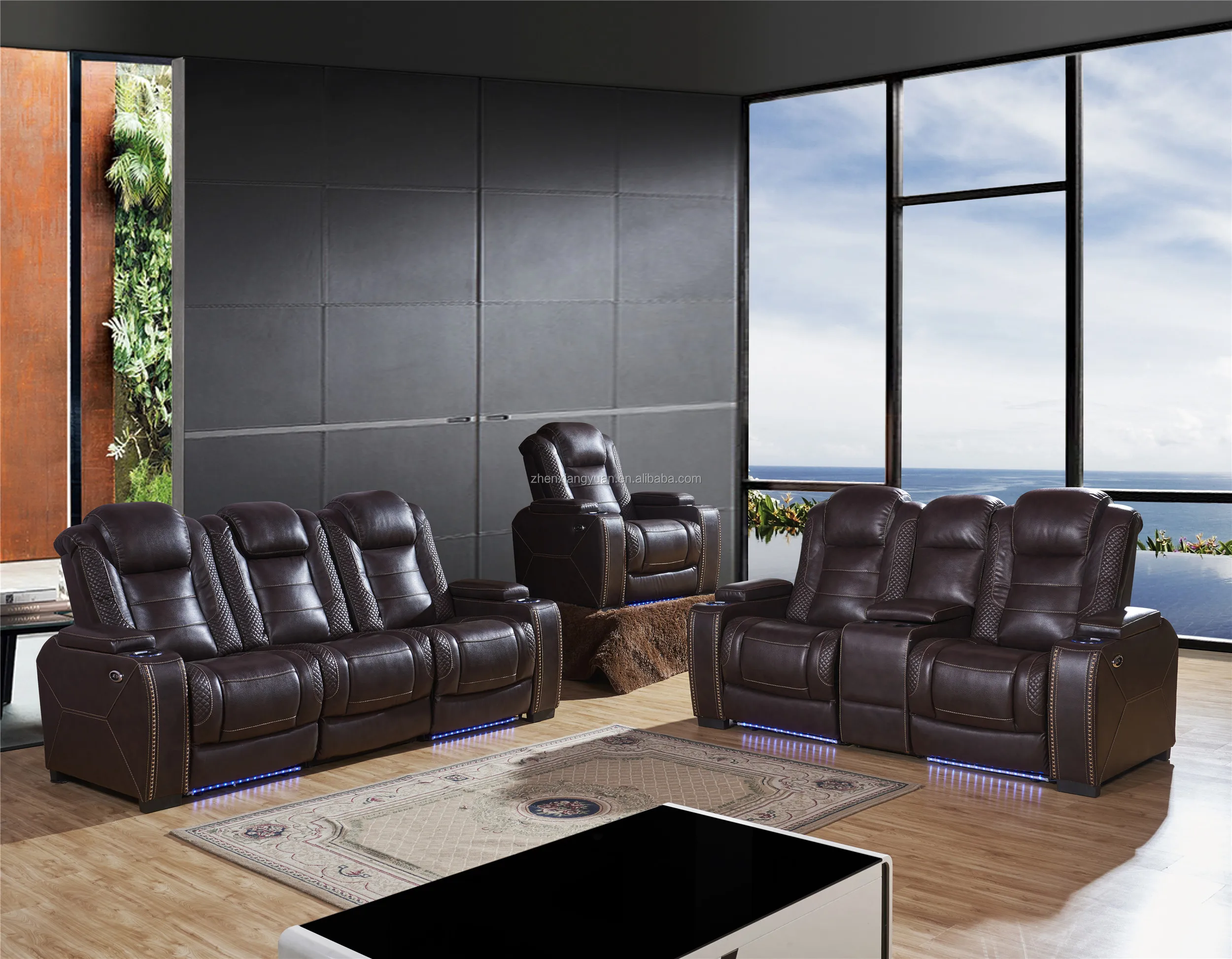 Luxury home theater power recliner chair VIP cinema sofa set  for sale with console