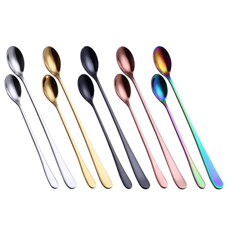 

Long Handle Spoon for Tea Coffee Dessert Ice Cream Mixing Stirring Spoon Table Spoons Flatware Stainless Steel Multi Color, Silver/gold/rose gold/multicolor/black/blue