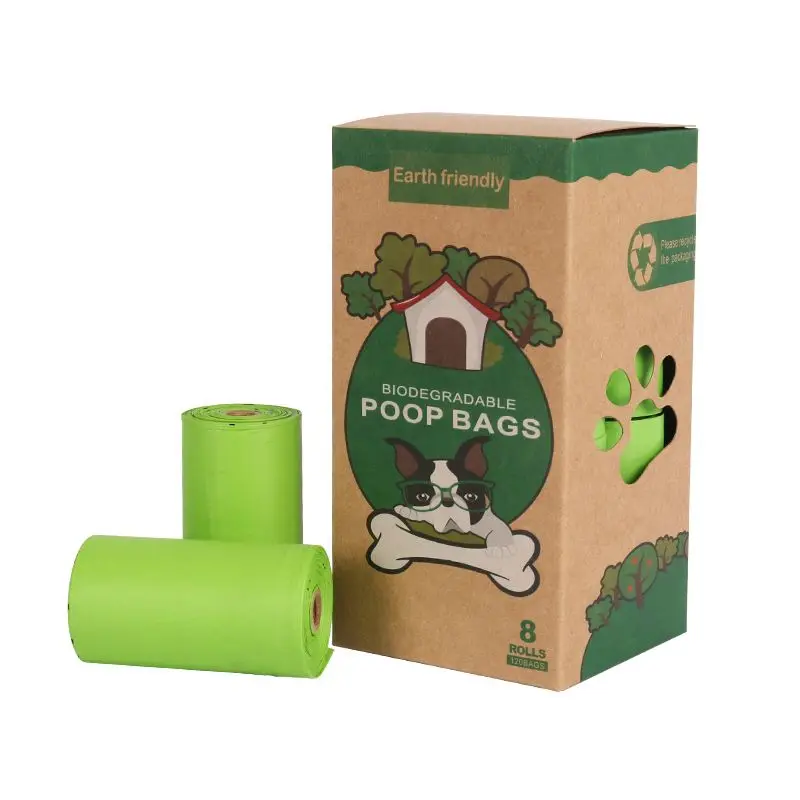 

8 rolls in a box Eco-friendly Doggie Waste Bag Holder Biodegradable Poop Bags For Pet, Green