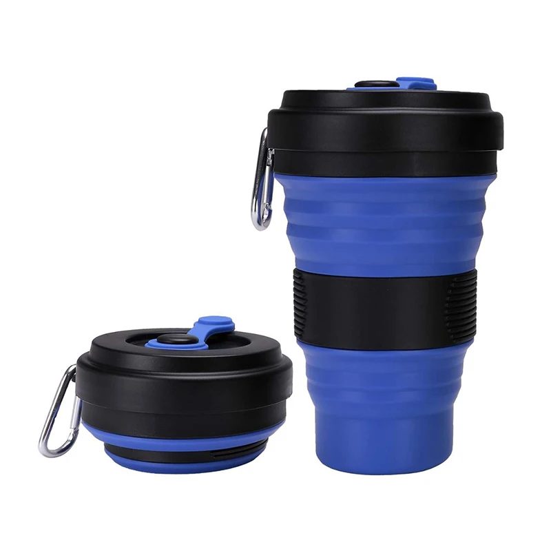 Multifunctional collapsible silicone traveling custom reusalblec cup with lid coffee cup