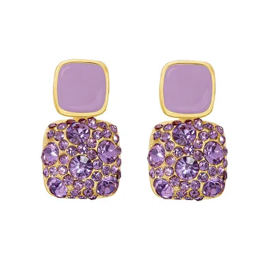 

Fashion 925 Sterling Silver Earrings Geometric Square Diamond Enamel Earrings, Purple