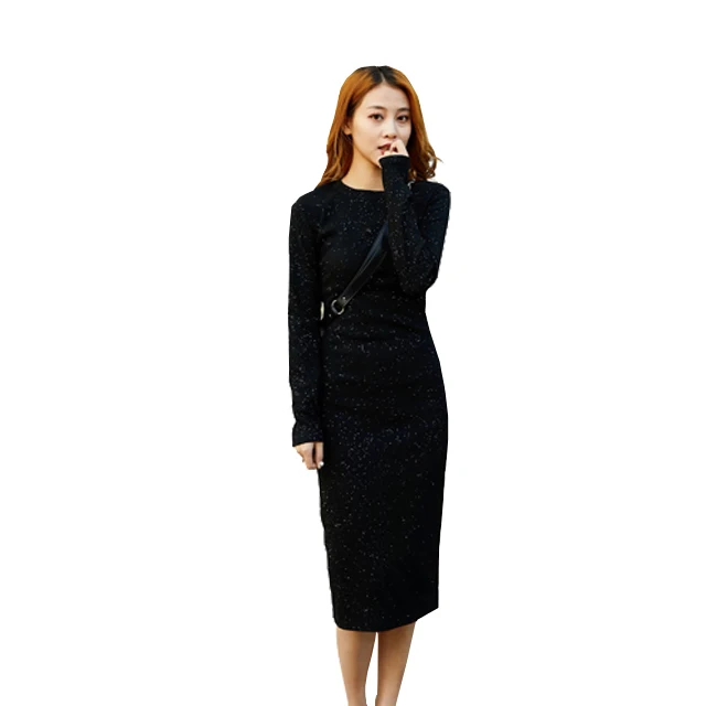 

2021 Casual Split Dresses Women Clothing Sequin Black Bling Sweater Dress
