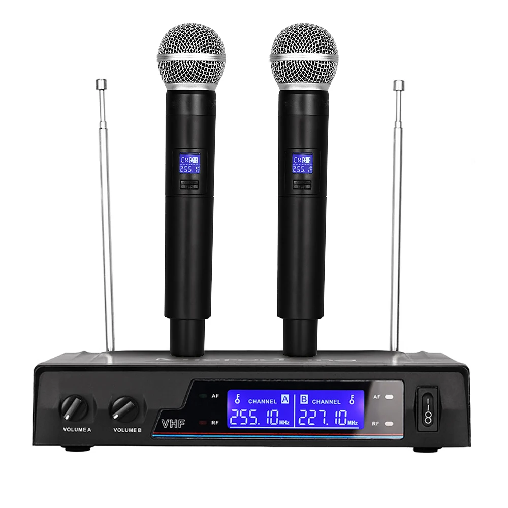 

China Best Price Direct Sale Handheld VHF Mic digital 2 channel uhf wireless microphone system, Black