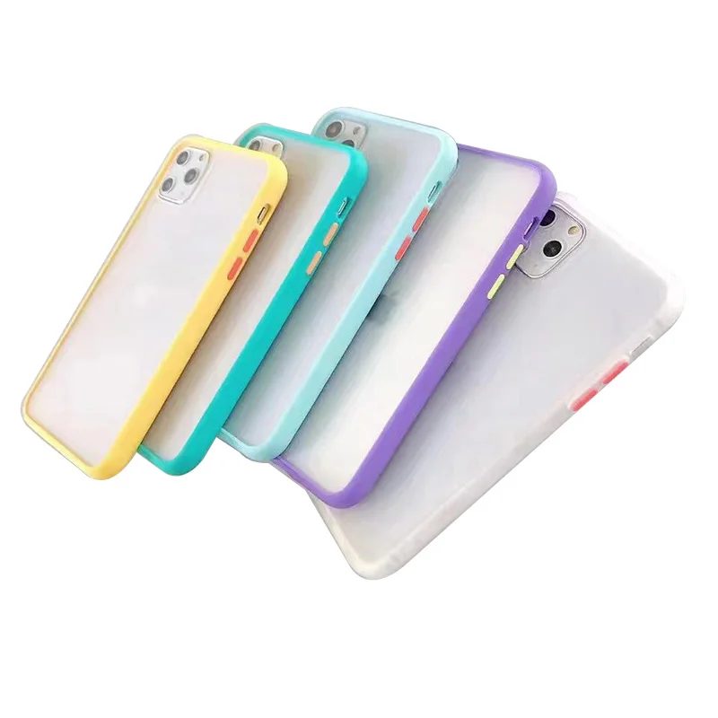 

Fashion skin feeling case PC+TPU Shock Proofbutton translucence phone case for iphone 12