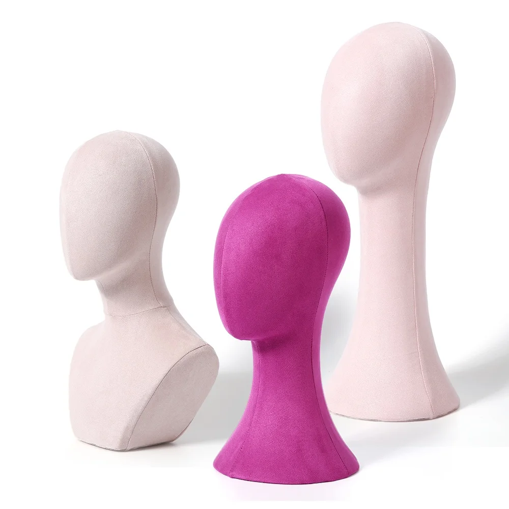 

Female PU Foam Hat Display Holder Long Neck Manikin Head Model Velvet Wig Display Mannequin Head with shoulder, Purple