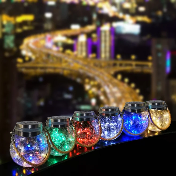 Solar Lantern Glass Bottle 30 Warm Crack Hanging LED Light Ball for Garden