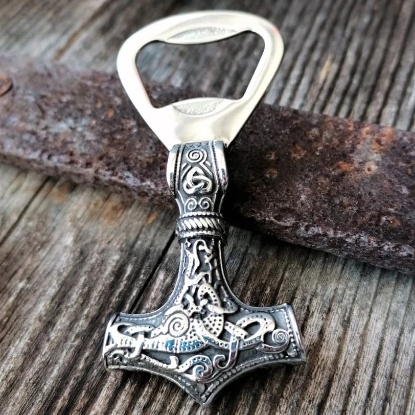 

2021 trade assurance viking vintage thor hammer bottle opener stainless steel nordic religious men accessories