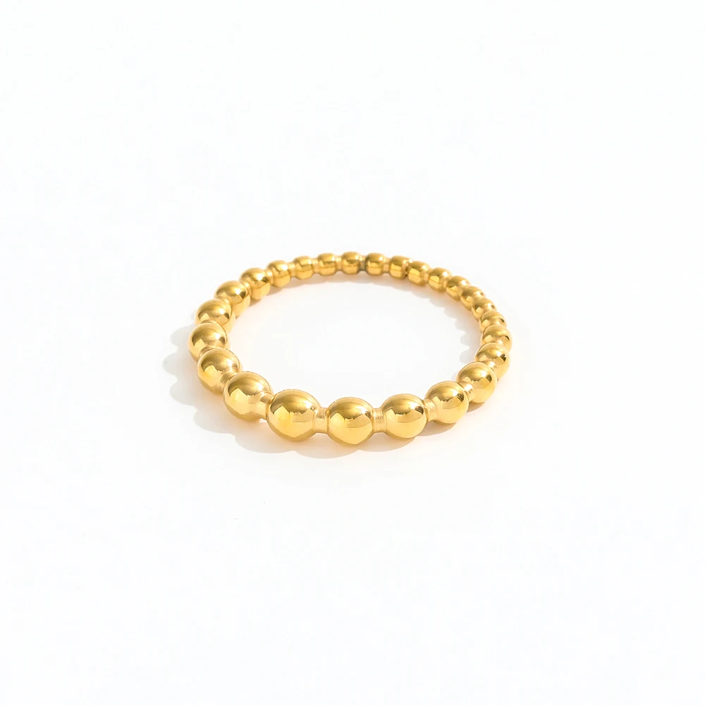 

Joolim Jewelry Wholesale 18K Gold Plated Beads Gradient Stainless Steel Rings for Women Statement Rings