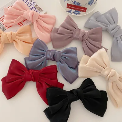 

New Trendy Style Winter Hair Accessories Big Bow Ponytail Hairpin Silk Cloth Bow Spring Clip for Women Gifts