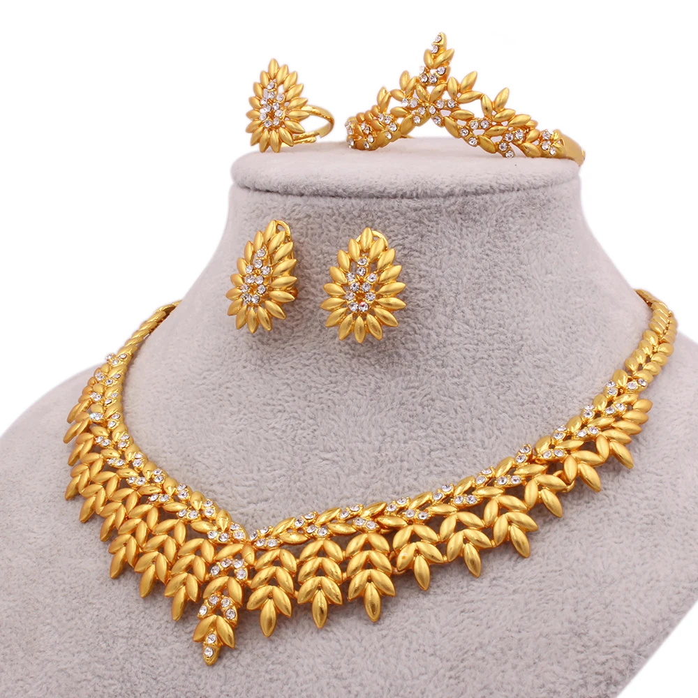 

luxury jewelry sets for women wholesale gold plated necklace earrings bracelet ring Indian bridal wedding set gifts jewelery set