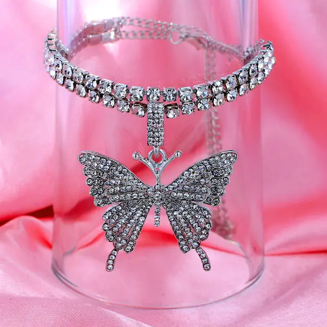 

New Wild Chain Big Butterfly Element Anklet Fashion Diamond Multi-Layer Mix And Match Anklet, Silver