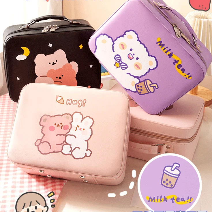 

Women Cosmetic Bag Portable Large-capacity Portable Stationary Table Organizer Girls Storage Bag With Mirror, Pink,purple,yellow,black