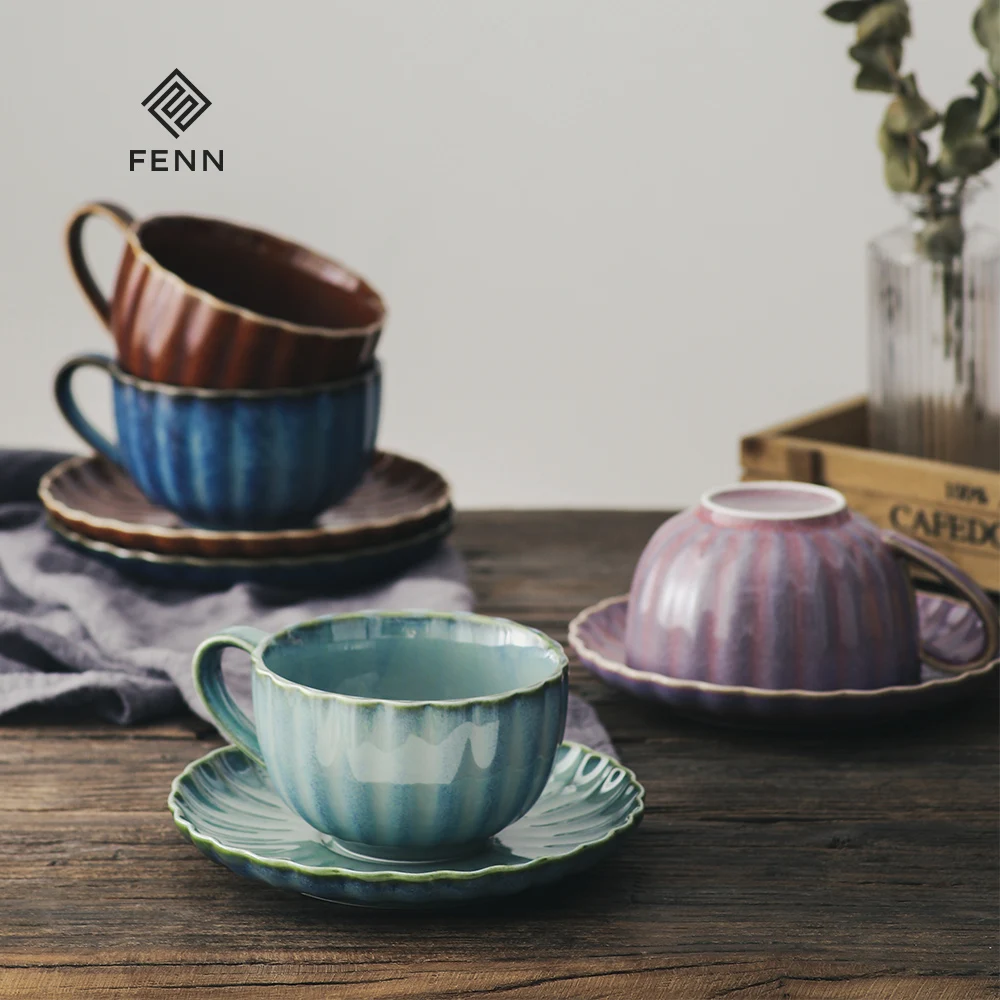 product fenn top popular retro ceramic 250ml fambe begonia wholesale vintage tea coffee cup and saucer gift set custom-58