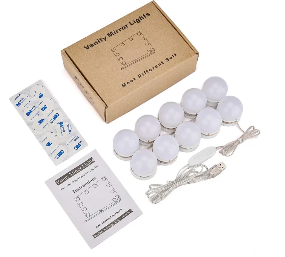 Indoor Dressing room ues DIY USB charge DC5V 10 pcs 3 color Dimmable G45 led light bulbs string for Cosmetic mirrors