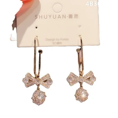 

2021 Best Sellers Gold Plated Women Cubic Zirconia Ball Dangle Earring Dainty Geometric Zircon Bow Bowknot Earring