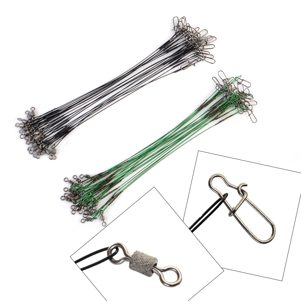 

Fishking Ready Stock Fishing Trace Lures Wire Rig Spinner Wire Leader with Swivel and Snap, Green and gray