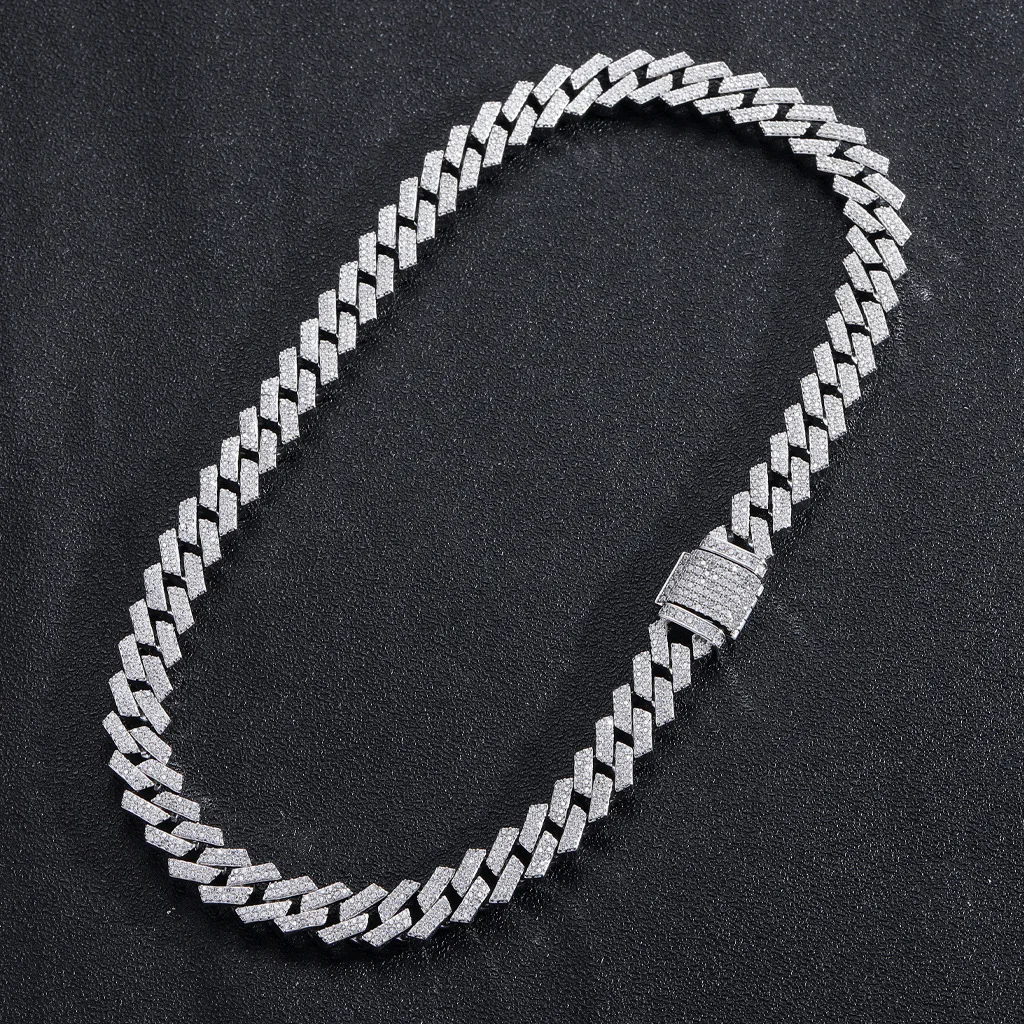 

Hip Hop 12mm Cuban Chain White Gold Plated High Quality Zircon cadenas cubanas Necklace Chunky Cuban Link Chain Necklace for Men, Gold silver