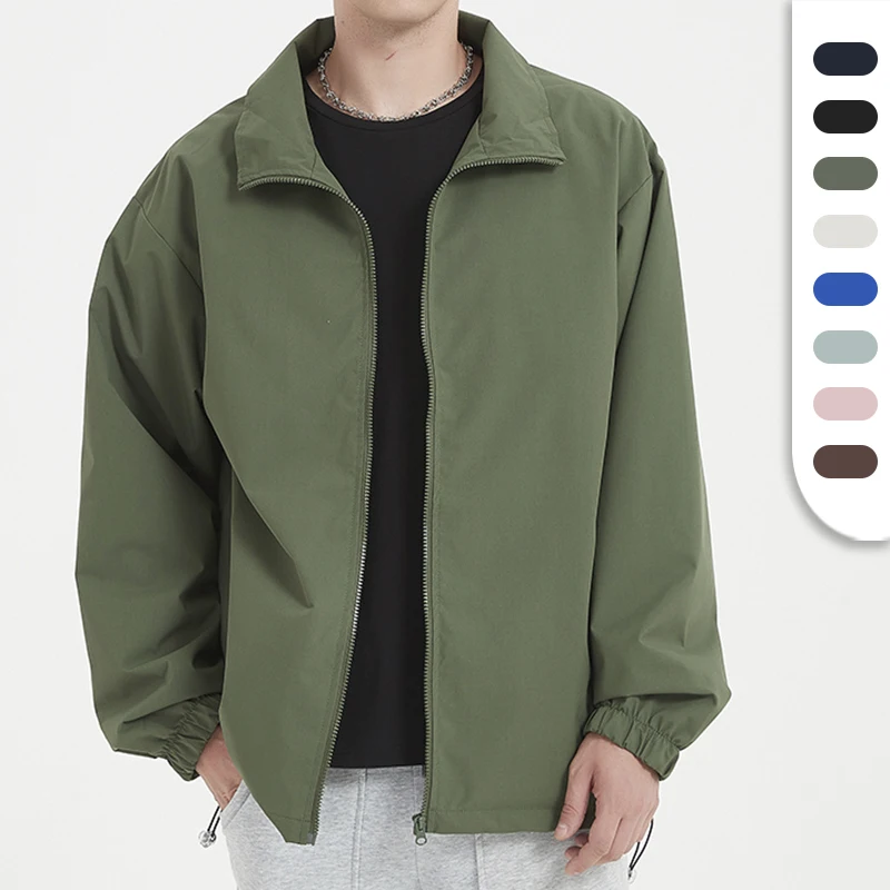 Low MOQ Custom Logo Blank Coaches Jacket Lapel Collar Windbreaker Loose Design Zipper-up Polyester Jacket