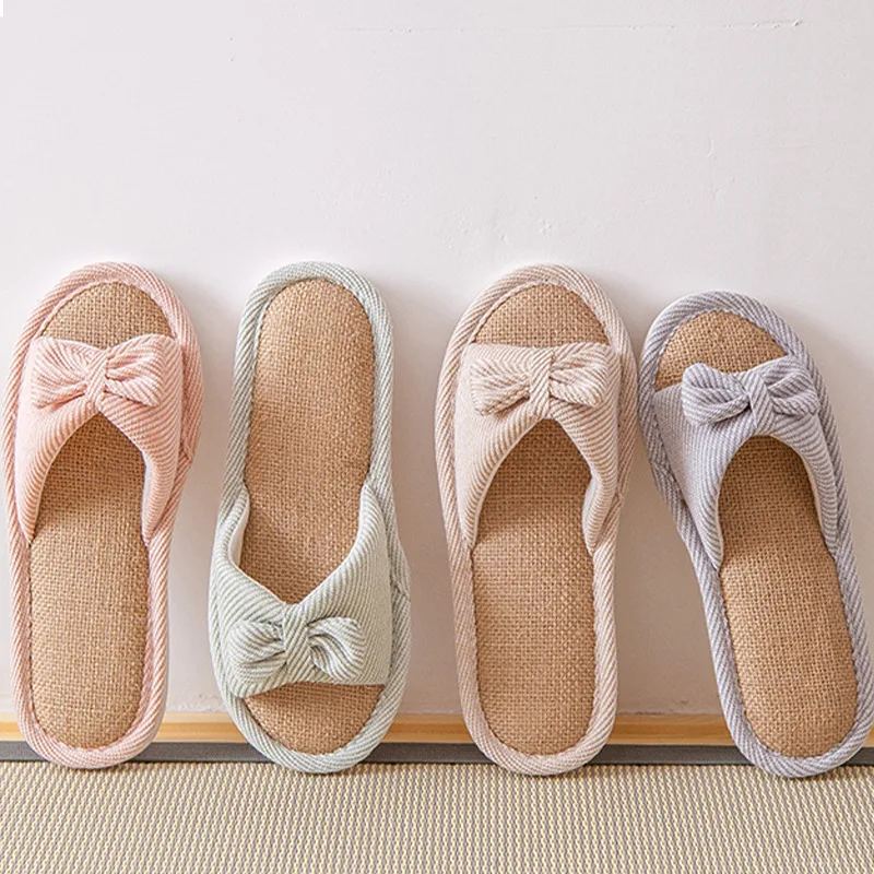 

Memory Foam Bow Slipper Girls Spa Slippers Women's household household couple linen slippers, Customized color