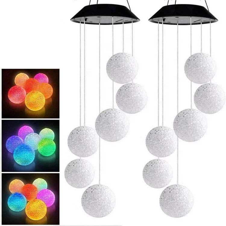 

Amazon Hot Sale Color Changing Outdoor Decoration Solar Powered Crystal Ball Wind Chime LED Wind Mobile Solar Light Wind Bell