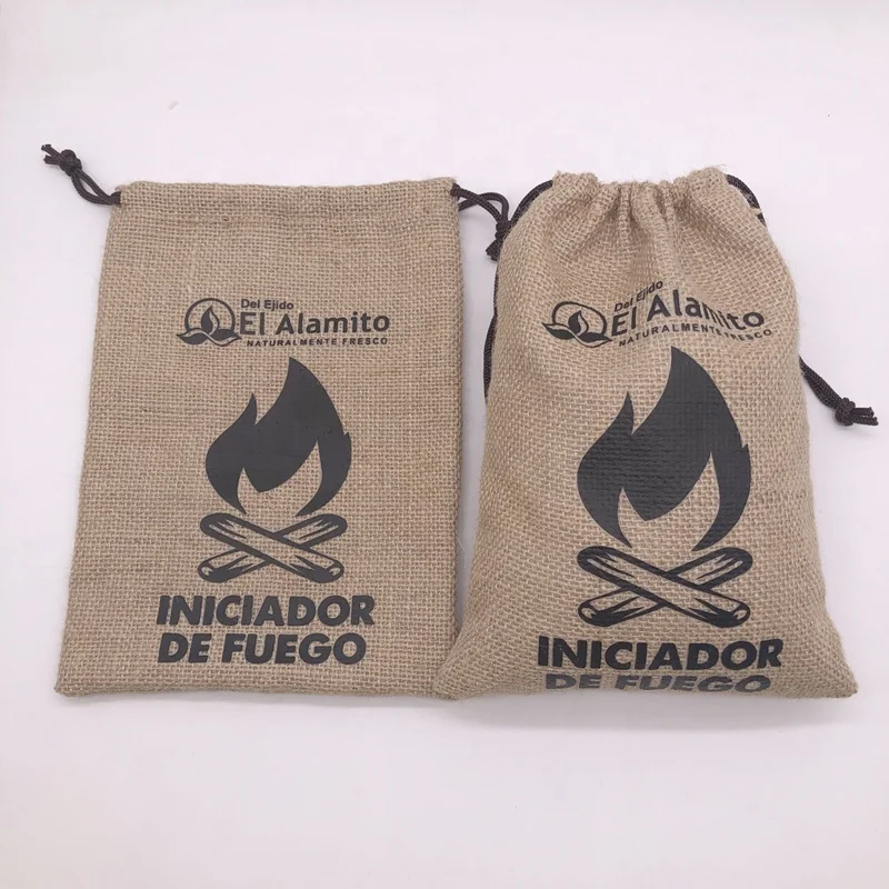 

LOGO Printed Natural Burlap Jute Gift Packaging Bag With Drawstring, Colorful: natural, brown, blue, green, white, black, red, etc