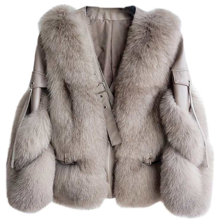 

New Arrival Fashion Real Fur Jacket Coats Women Sheep Leather Genuine Fox Fur Coats, Customized color