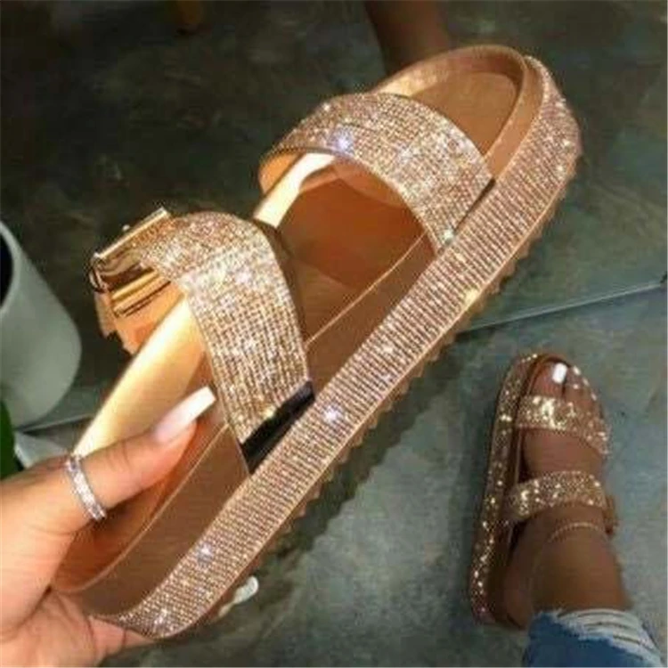 

2021 Summer Girl Shoes Designer Glitter Slippers Diamond Slides Platform Sandals Women, As pictures or customized colors