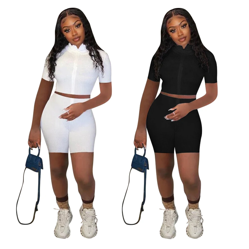 

Foma LD9147 women clothing summer 2021 solid color yoga shorts two pieces suit, 2colors