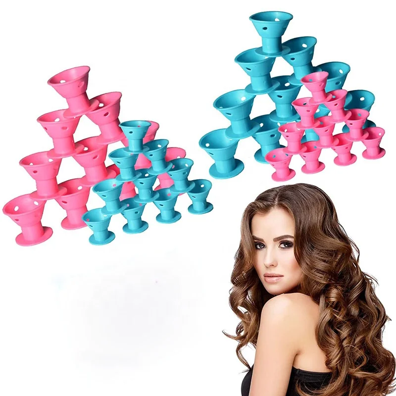 

10 Pcs Soft Rubber Magic Hair Care Rollers, Silicone Hair Curler Hair with packaging, Pink ,blue