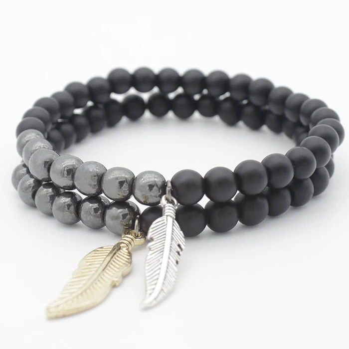 

spiritual leaf minimalist private label hematite natural stone bracelet, As photos shows