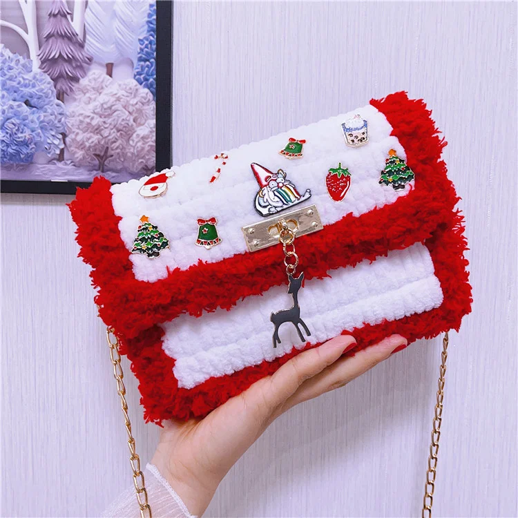 

Christmas fluff luxury lock cute girl handbag shoulder women crossbody bags mini chain purse, 12lors