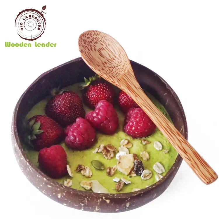 

Fancy Handmade Craft Wholesale Custom LOGO Natural Lacquered Summer Smoothie Salad Organic Coconut Shell Bowls Spoon Set