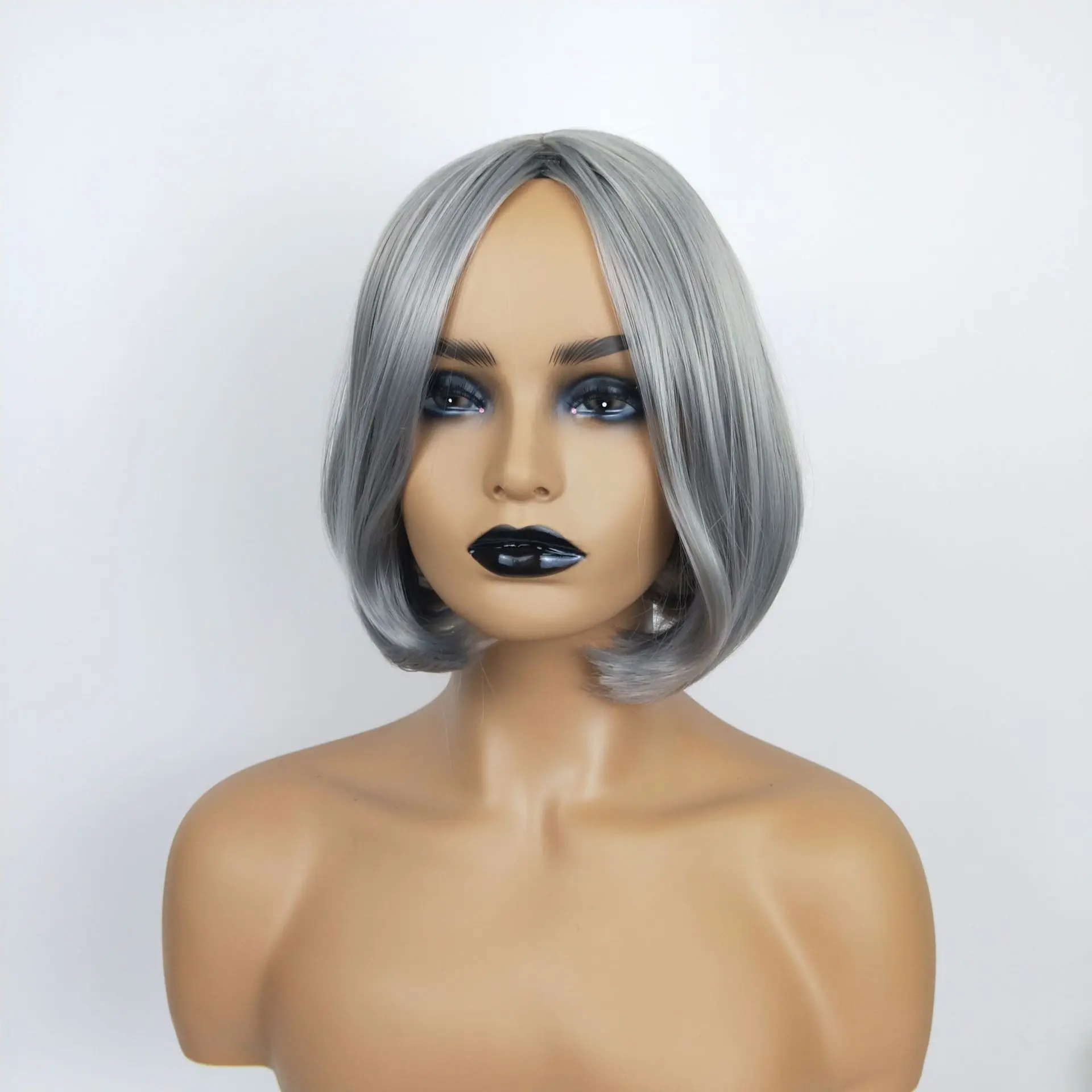 

Full Mechanism Wigs Synthetic hair Heat Resistant Fiber machine made grey short bob straight wigs