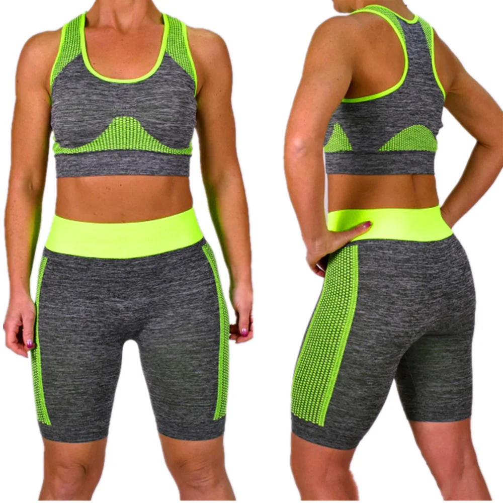

Women's seamless crop top bra short pants tracksuit active wear fitness yoga wear set