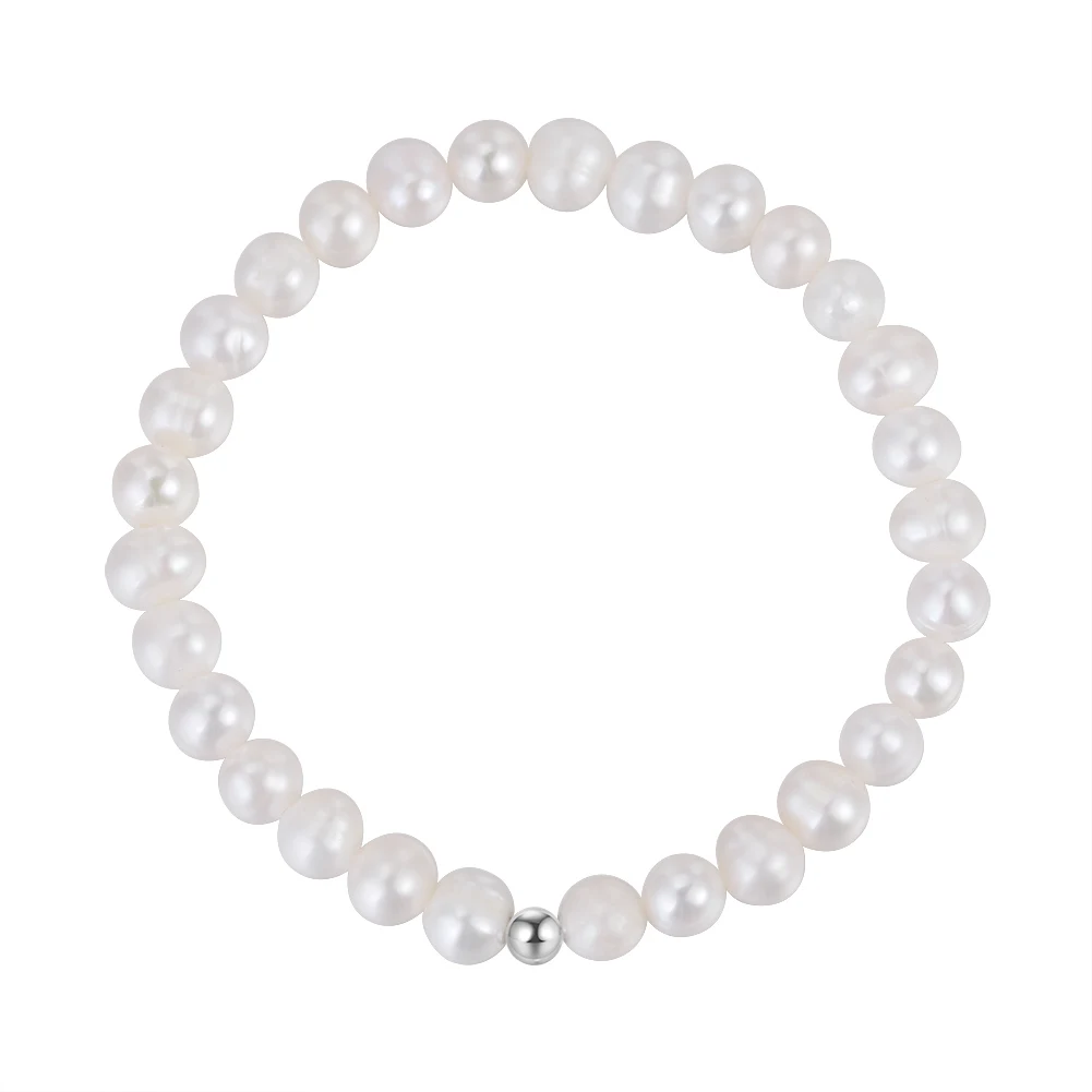 GPB12 RINNTIN 7 Inches 925 Sterling Silver 6-7mm Cultured Freshwater Pearl Stretch Bracelet