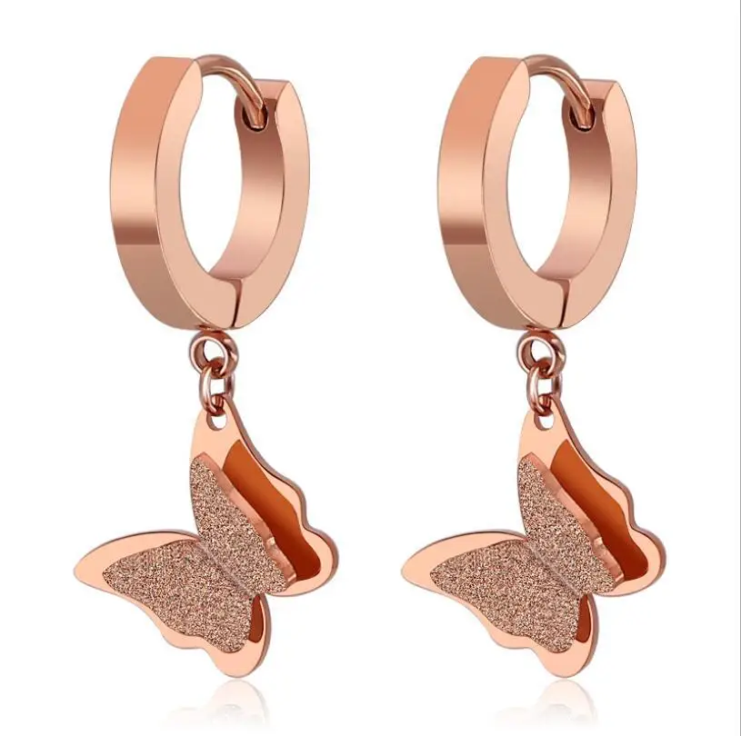 

New Butterfly Earings Women Rose Gold Cute Butterfly Stud Earrings Stainless Steel Dainty Korean Jewelry