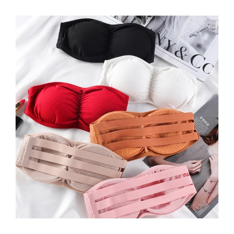 

Sports Strapless Padded Bra Seamless Underwear, Orange, white, red,khaki,black,pink