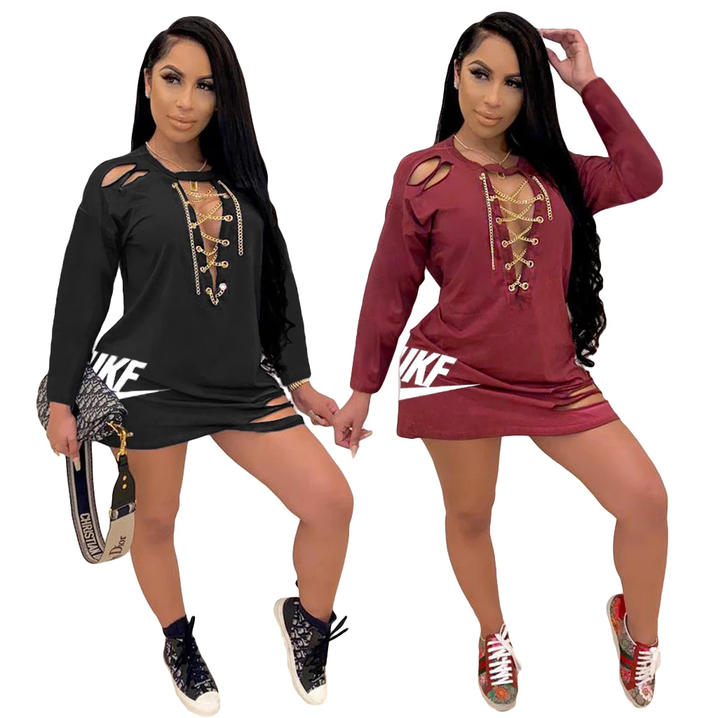 

New Design High Quality Sexy Women Dress Hollow Letter Printed Women Dress Club Wear Plus Size, Black/burgundy