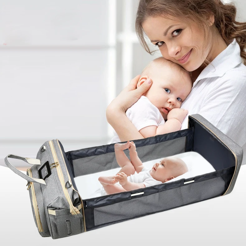 

Wholesale Custom Luxury Foldable Baby Bed Diaper Bag Backpacks 3 in 1 Diaper Bag with Changing Station