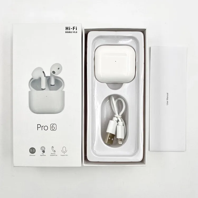 

Factory Direct Supplier Air Pro 6 Tws Wireless Tws With Earphone Waterproof Headphones Earbuds, White