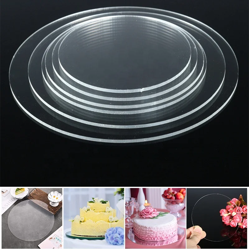 

AK 2 Pcs Custom Logo Round Square Clear Acrylic Disc Cake Tools Bases Board Para Pastel Cast Acrylic Frosted Accessories