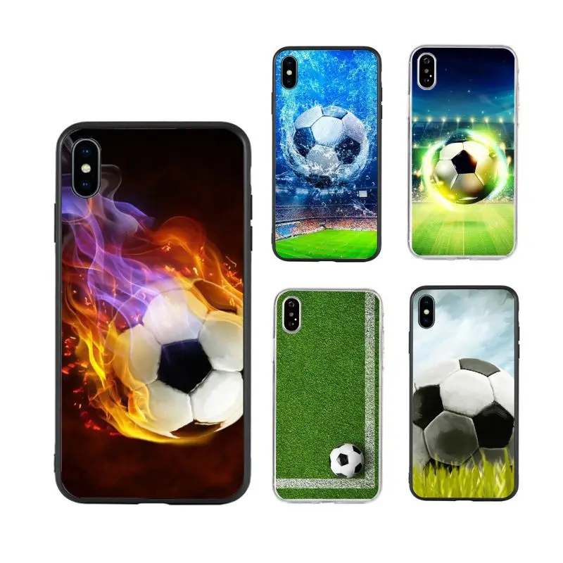 

Football Fire Soccer Ball hot selling cute art Phone Case for iPhone X XR Xs Max 11 11Pro 11ProMax 12 12pro luxury fundas, Black/transparent