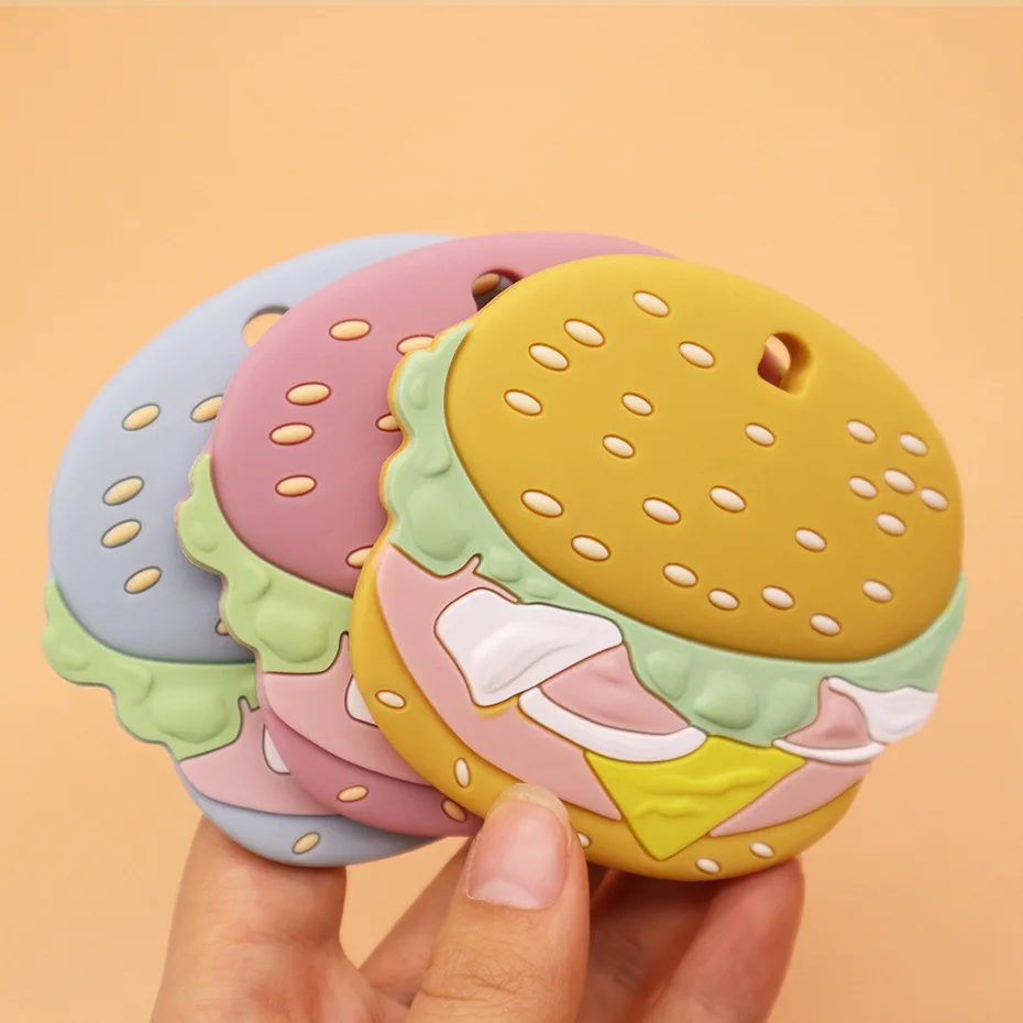 

Food Grade Silicone BPA Free Creative hamburger shape Teether Teeth Chew Stick