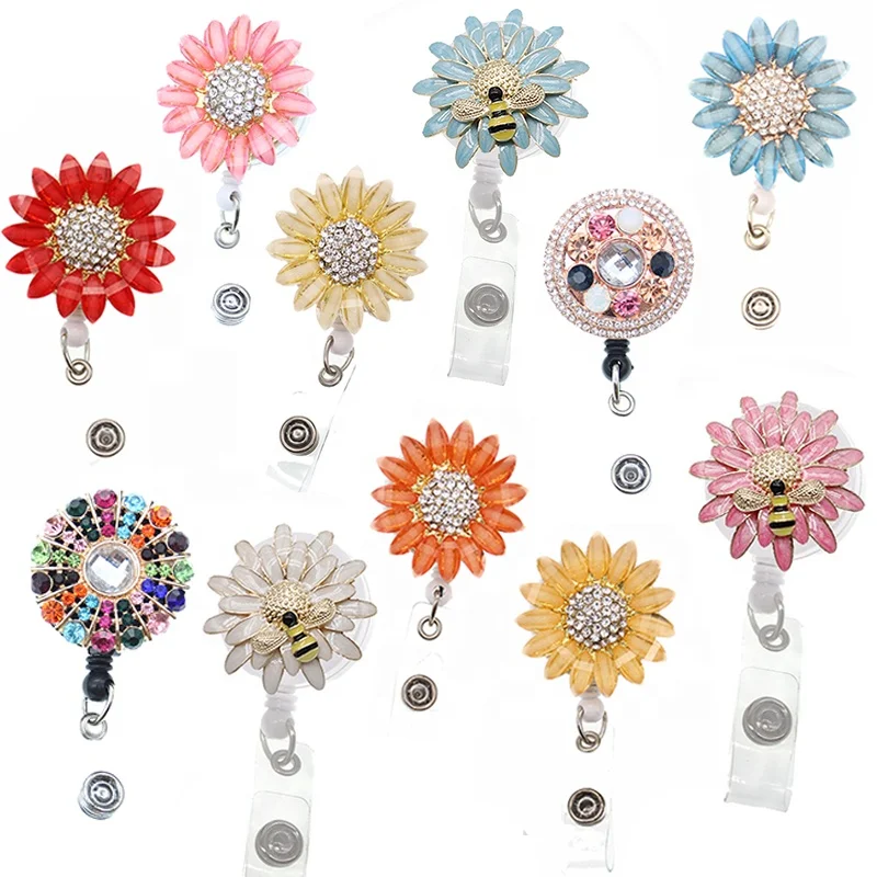 

Mixed Styles Bee with Sun Flower Medical Bling Rhinestone Badge Reel Office Supply For Nurse Gifts Items Nursing Accessories, Any color